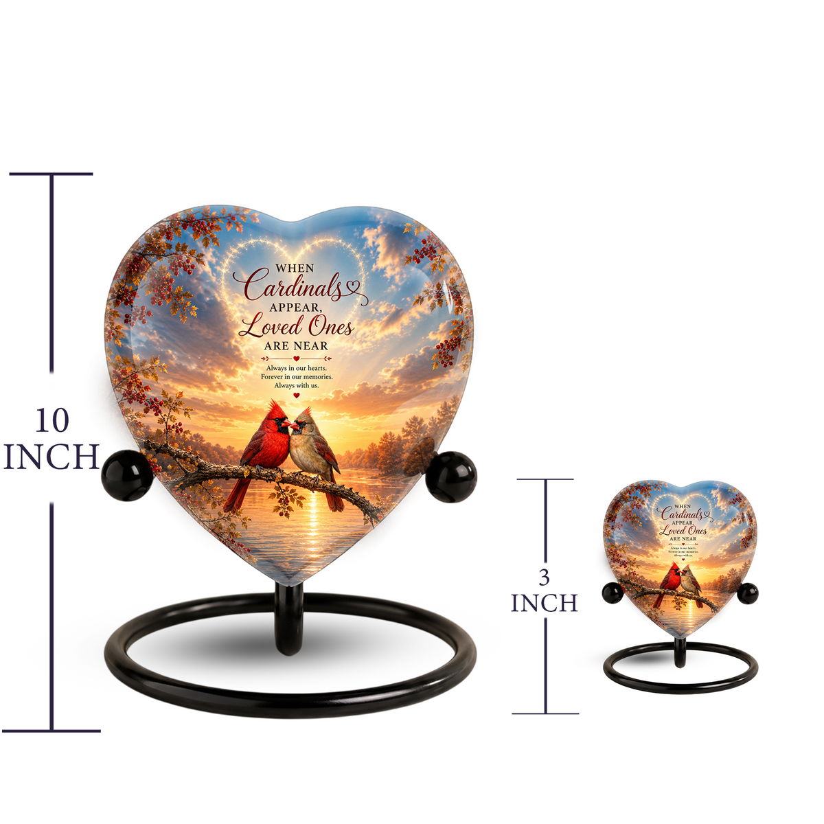 Cardinal Urn for Ashes, Heart Shaped Adult Cremation Urn, Personalized Cardinal Memorial Urn