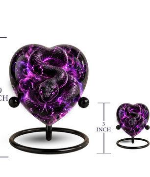 Purple Snake Cremation Urn for Ashes, Snake Memorial Urn, Gothic Serpent Adult Urn, Personalized Snake Urn for Men, Heart Shaped Cremation Urn