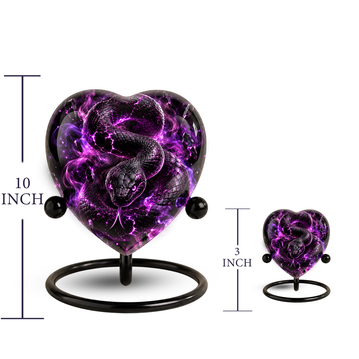 Purple Snake Cremation Urn for Ashes, Snake Memorial Urn, Gothic Serpent Adult Urn, Personalized Snake Urn for Men, Heart Shaped Cremation Urn