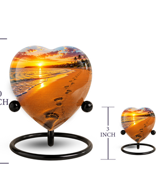 Beach Heart-Shaped Adult Cremation Urn – Beach Urn for Adult Ashes with Sunset Ocean