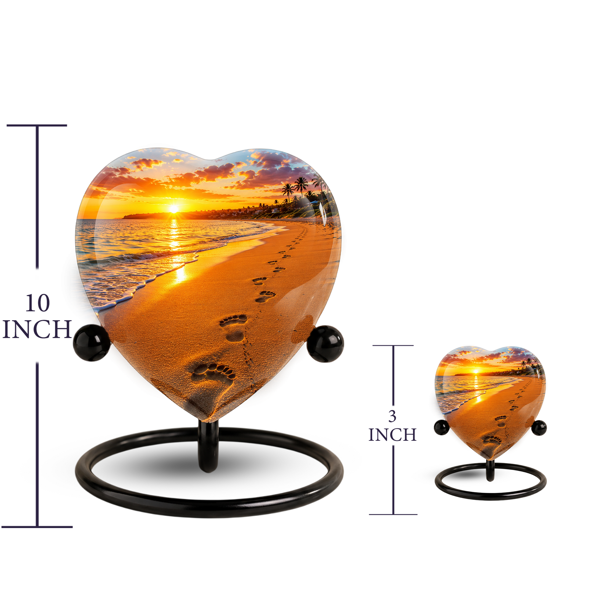 Beach Heart-Shaped Adult Cremation Urn – Beach Urn for Adult Ashes with Sunset Ocean