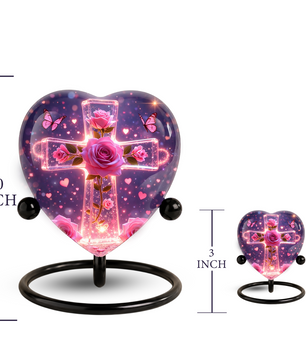 Rose Cross Adult Urn for Ashes, Pink Rose Memorial Adult Cremation Urn, Heart Shaped Urn for Adult Ashes,