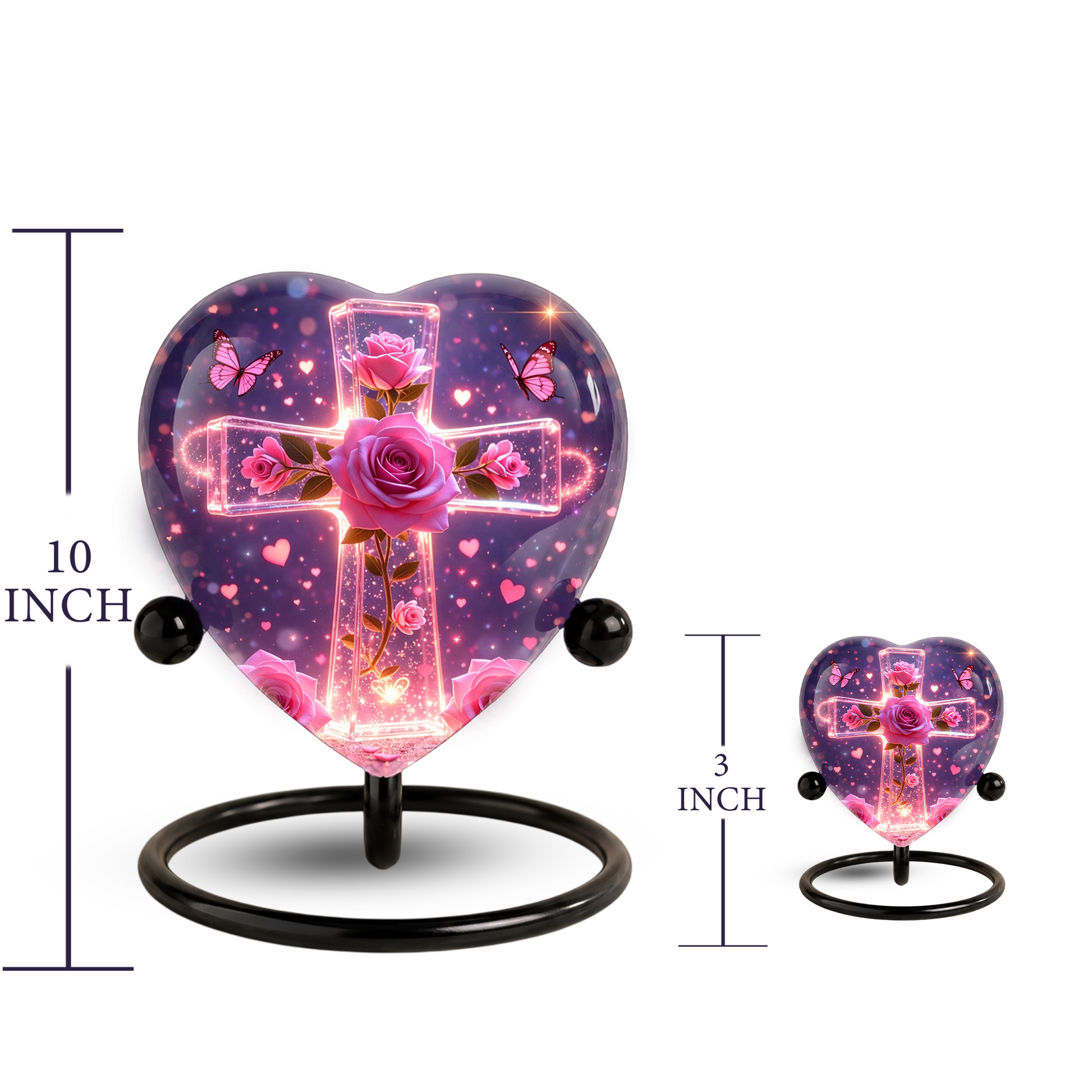 Rose Cross Adult Urn for Ashes, Pink Rose Memorial Adult Cremation Urn, Heart Shaped Urn for Adult Ashes,