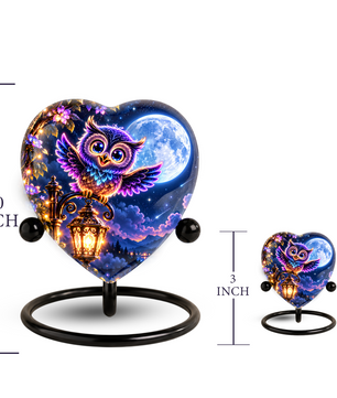 Heart-Shaped Owl Cremation Urn for Ashes – Personalized Night Sky Memorial Urn