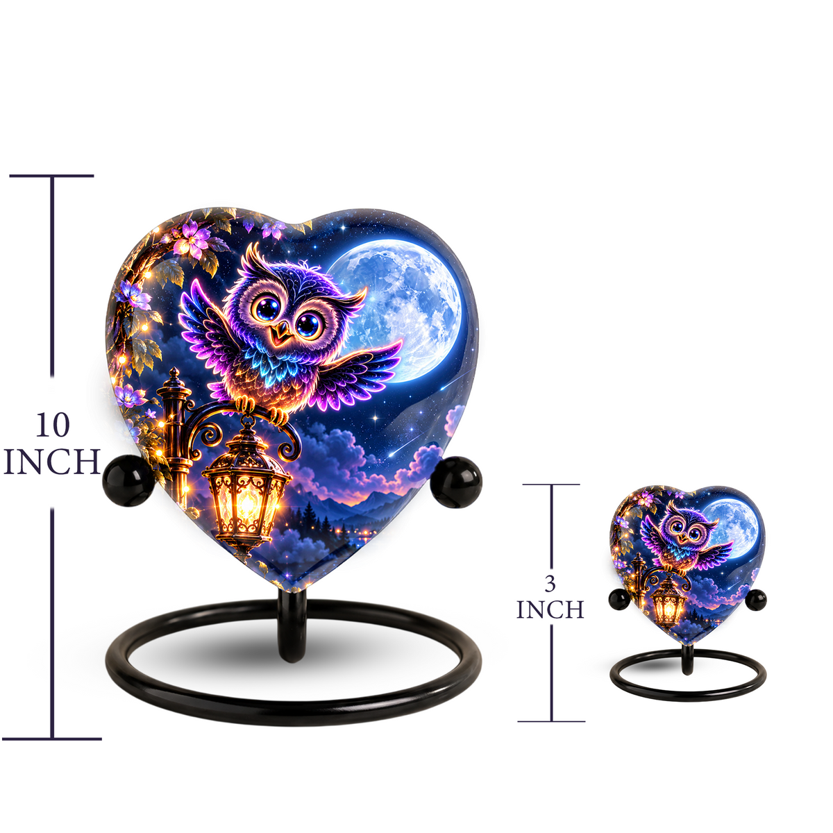 Heart-Shaped Owl Cremation Urn for Ashes – Personalized Night Sky Memorial Urn