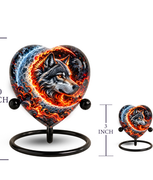 Wolf Cremation Urn for Ashes, Adult Memorial Urn, Personalized Wolf Urn, Heart Shaped Urn for Men