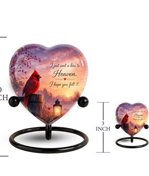 Cardinal Memorial Heart Urn, Adult Cremation Urn and Adult Urns for Ashes