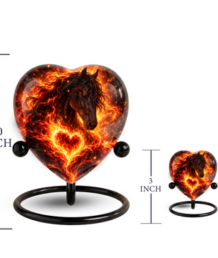 Optimized SEO Title Fiery Horse Heart Cremation Urn for Ashes, Personalized Adult Memorial Urn, Horse Cremation Urn