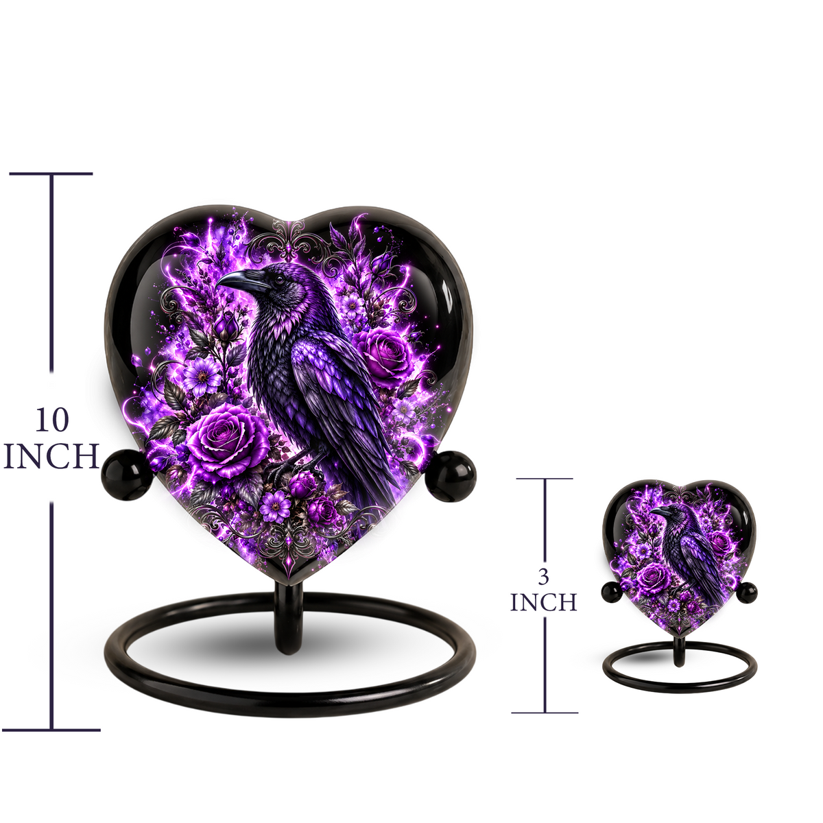 Purple Raven Heart Cremation Urn for Ashes, Raven Memorial Urn, Purple Floral Urn, Crow Urn for Ashes, Gothic Heart Cremation Urn