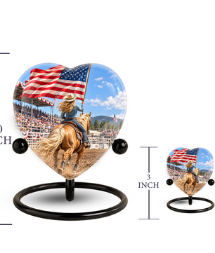 American Flag Cowboy Memorial Wind Chime – Heart-Shaped Rodeo Horse Memorial Decoration