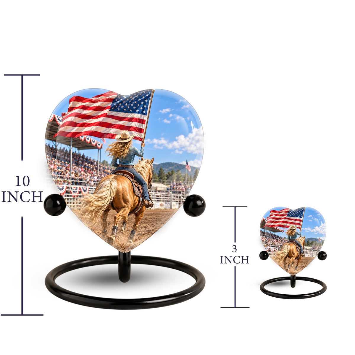 American Flag Cowboy Memorial Wind Chime – Heart-Shaped Rodeo Horse Memorial Decoration