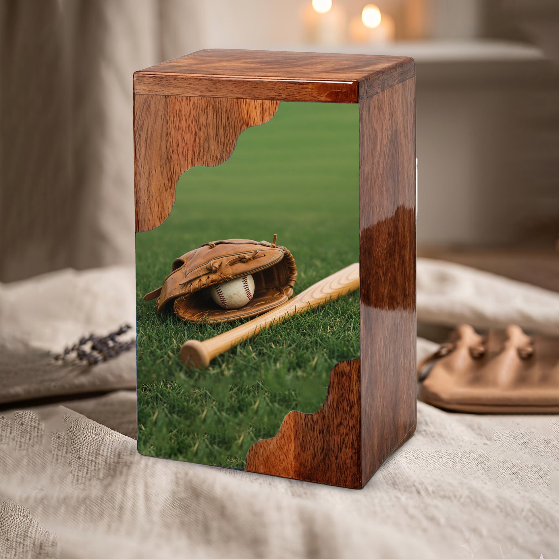 Baseball Legacy Wooden Cremation Urn – Baseball Memorial Wooden Urn for Human Ashes