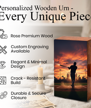 Baseball Urn Wooden – Handmade Baseball Memorial Keepsake Urns for Male Ashes