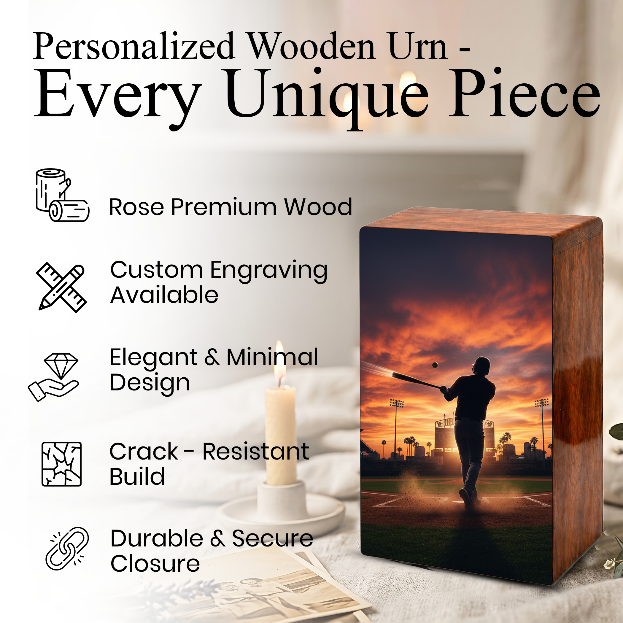 Baseball Urn Wooden – Handmade Baseball Memorial Keepsake Urns for Male Ashes