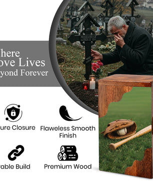 Baseball Legacy Wooden Cremation Urn – Baseball Memorial Wooden Urn for Human Ashes