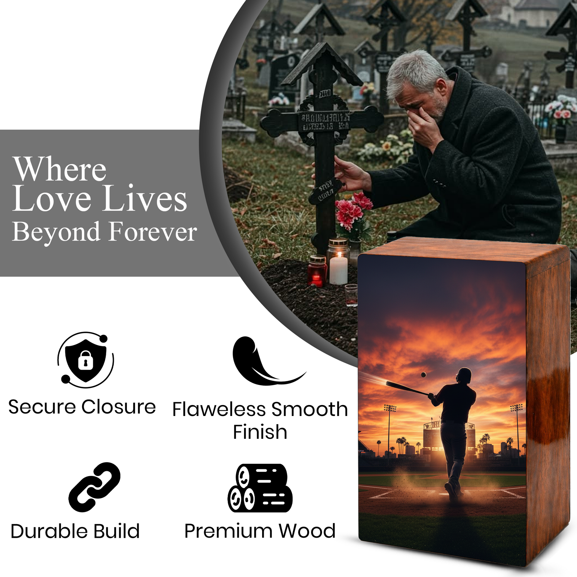 Baseball Urn Wooden – Handmade Baseball Memorial Keepsake Urns for Male Ashes