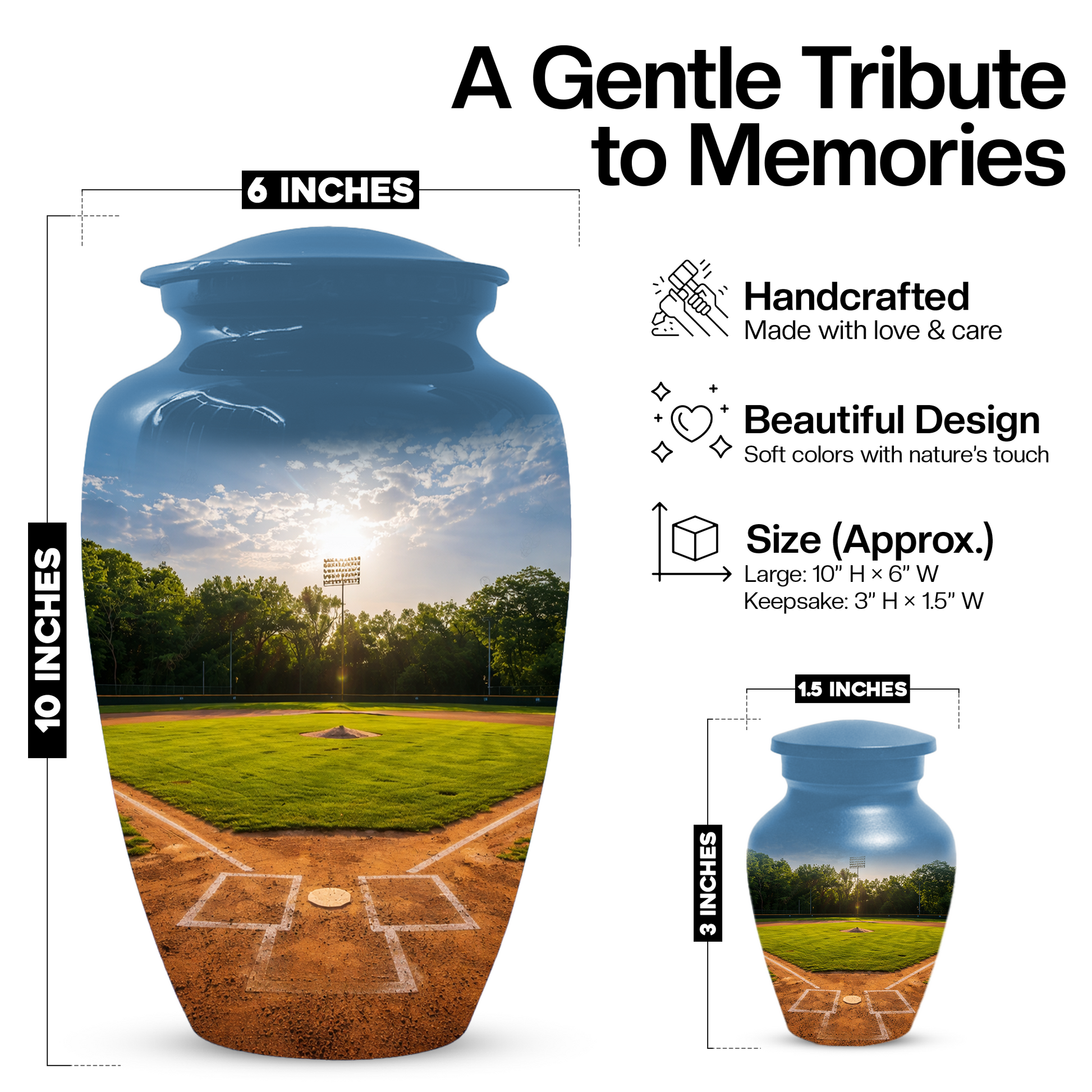 Baseball Field Urn for Ashes, Custom Baseball Cremation Urn