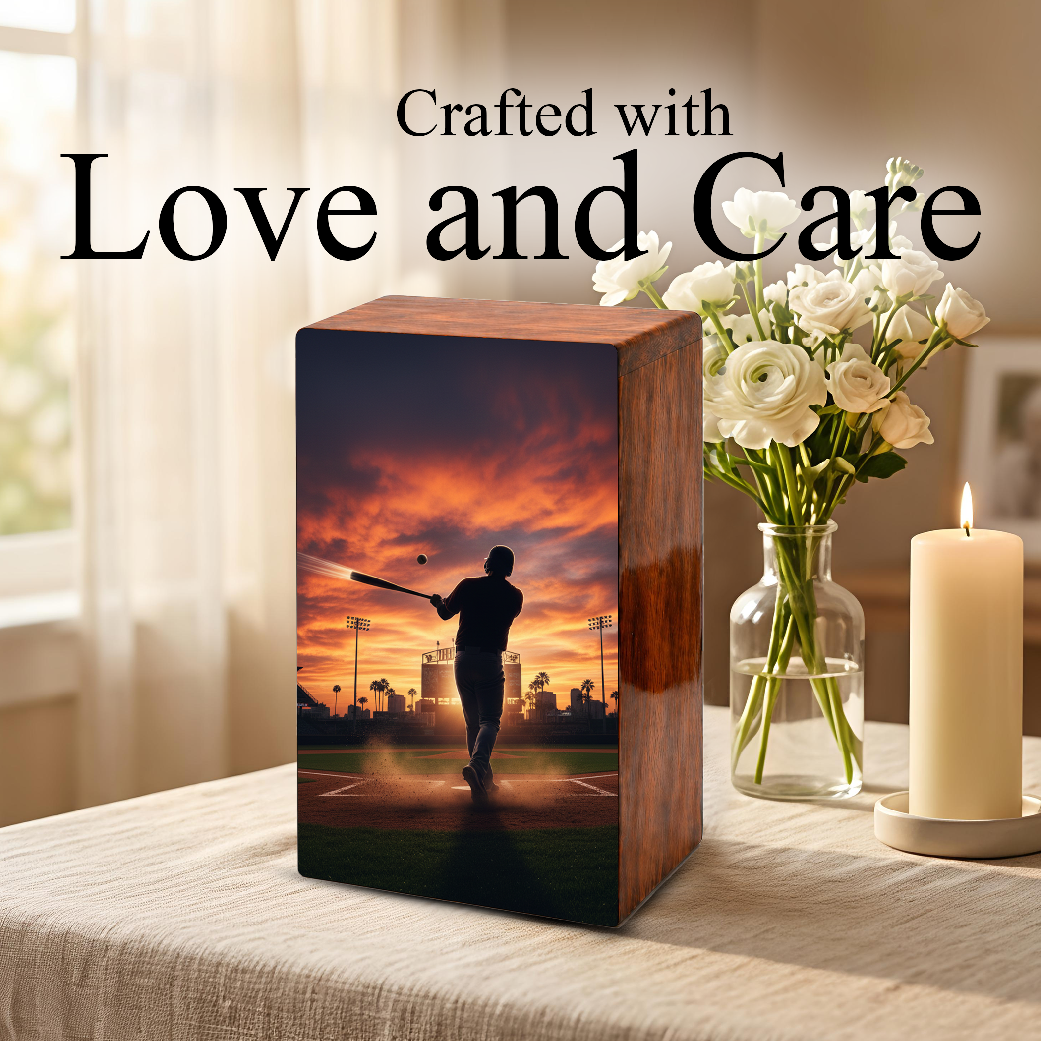 Baseball Urn Wooden – Handmade Baseball Memorial Keepsake Urns for Male Ashes
