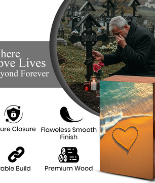 Ocean Beach Urn Wooden – Heart Coastal Memorial Urn for Human Ashes