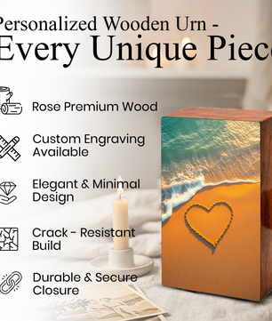 Ocean Beach Urn Wooden – Heart Coastal Memorial Urn for Human Ashes