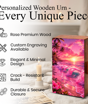 Pink Ocean Urn For Ashes - Beach Small Urns For Men and Women
