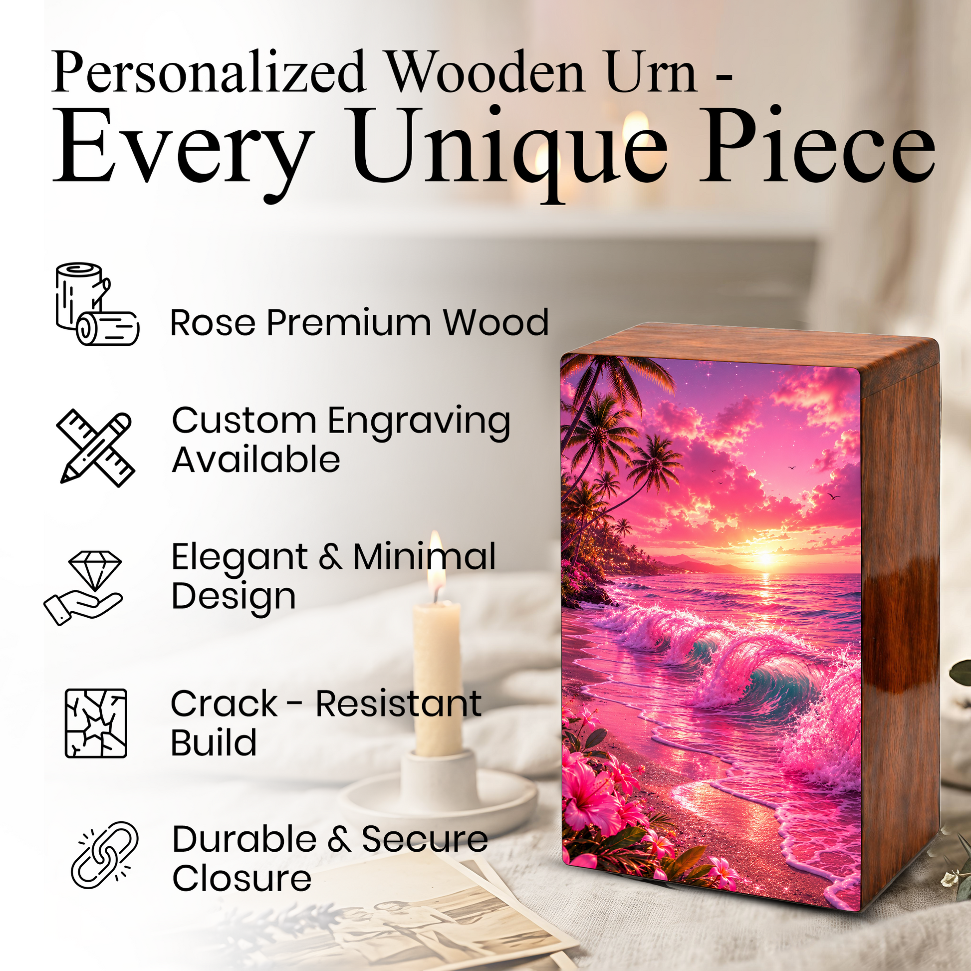 Pink Ocean Urn For Ashes - Beach Small Urns For Men and Women