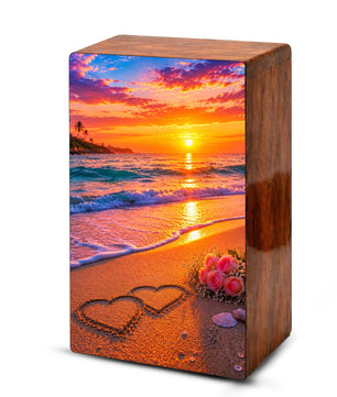 Wooden Beach Urn For Human Ashes – Ocean Heart Cremation Keepsake For Adults