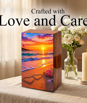 Wooden Beach Urn For Human Ashes – Ocean Heart Cremation Keepsake For Adults