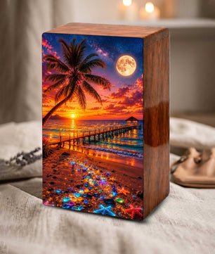 Beach Themed Mini Urn – Moonlit Ocean Memorial Urn for Human Ashes