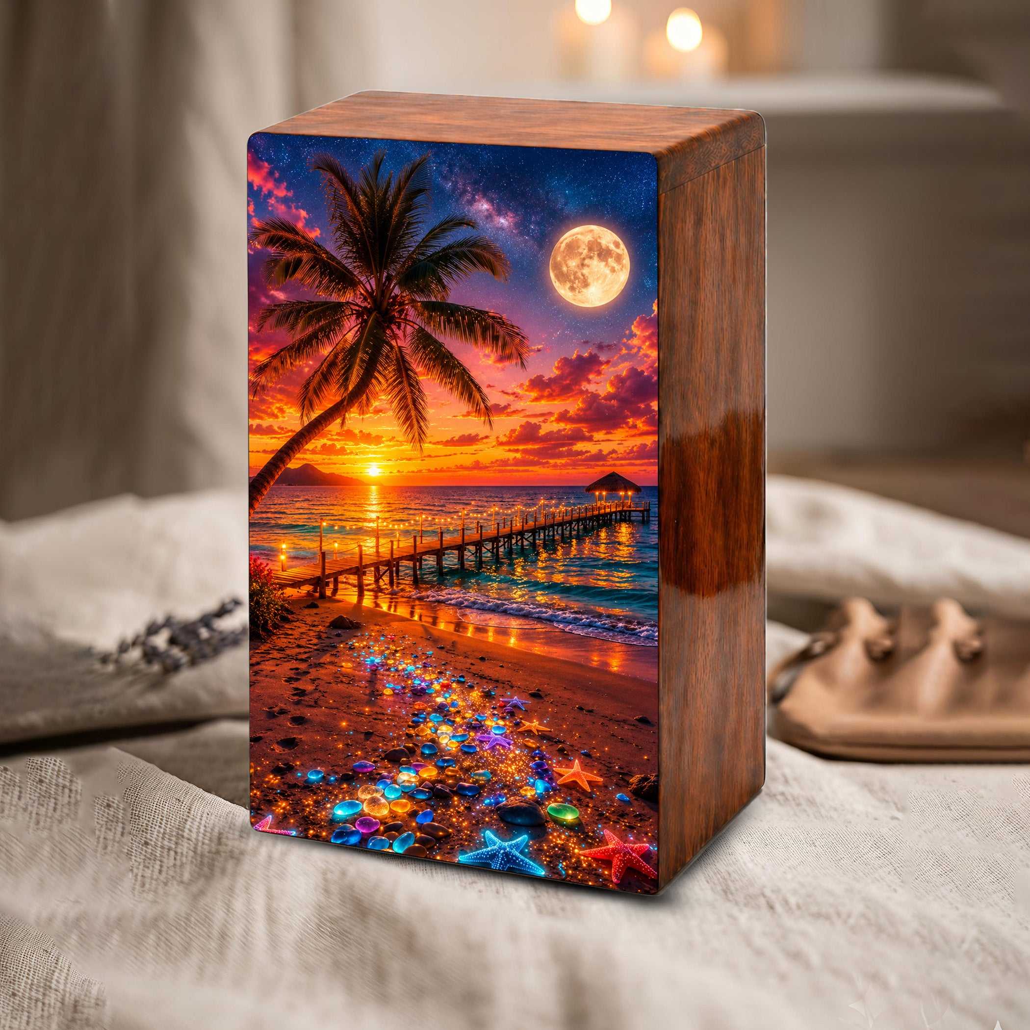 Beach Themed Mini Urn – Moonlit Ocean Memorial Urn for Human Ashes