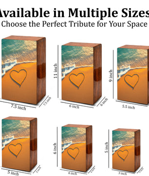 Ocean Beach Urn Wooden – Heart Coastal Memorial Urn for Human Ashes