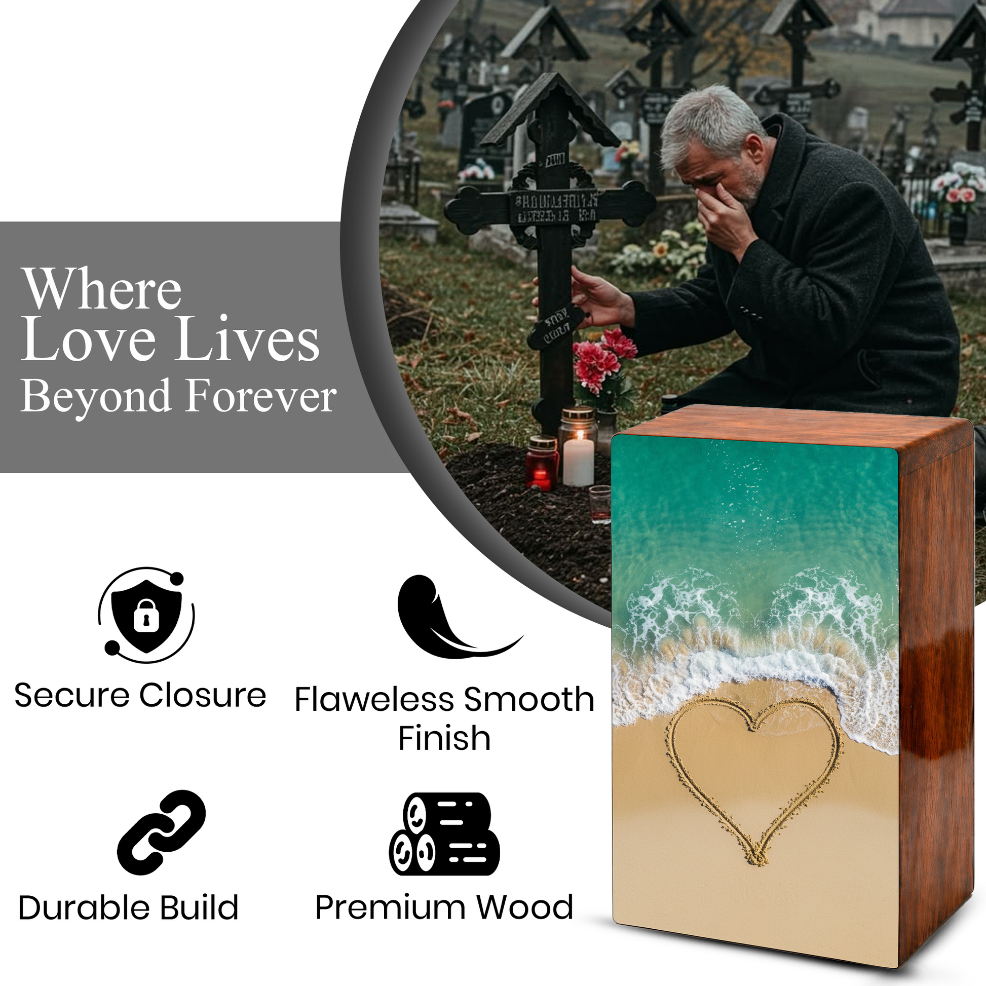 Heart Beach Themed Urn – Ocean Decorative Keepsake Urns for Adults