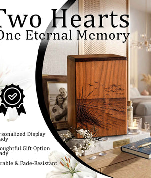 Sunset Beach Wooden Urn For Human Ashes – Custom Engraved Ocean Cremation Urn