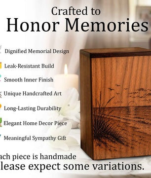 Sunset Beach Wooden Urn For Human Ashes – Custom Engraved Ocean Cremation Urn