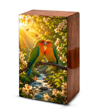 Love Bird Couple Cremation Urn – Companion Memorial Wooden Box for Ashes