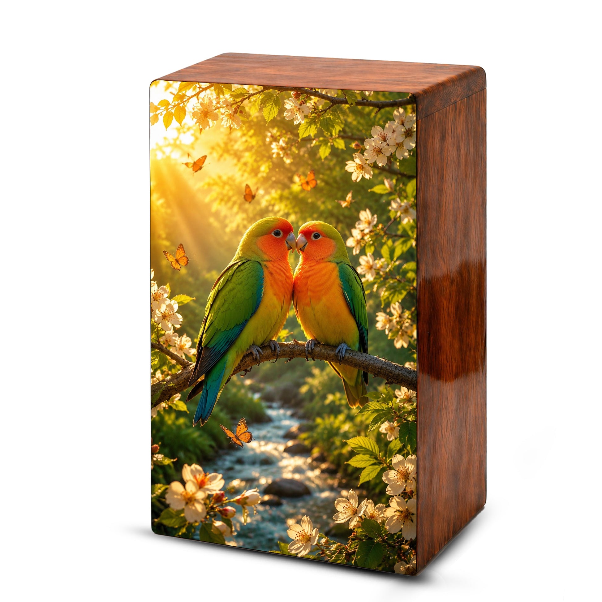 Love Bird Couple Cremation Urn – Companion Memorial Wooden Box for Ashes