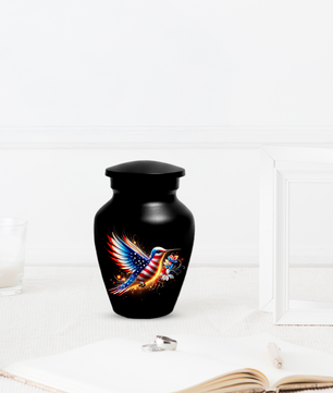 Patriotic Hummingbird Urn for Ashes, American Flag Memorial Urn