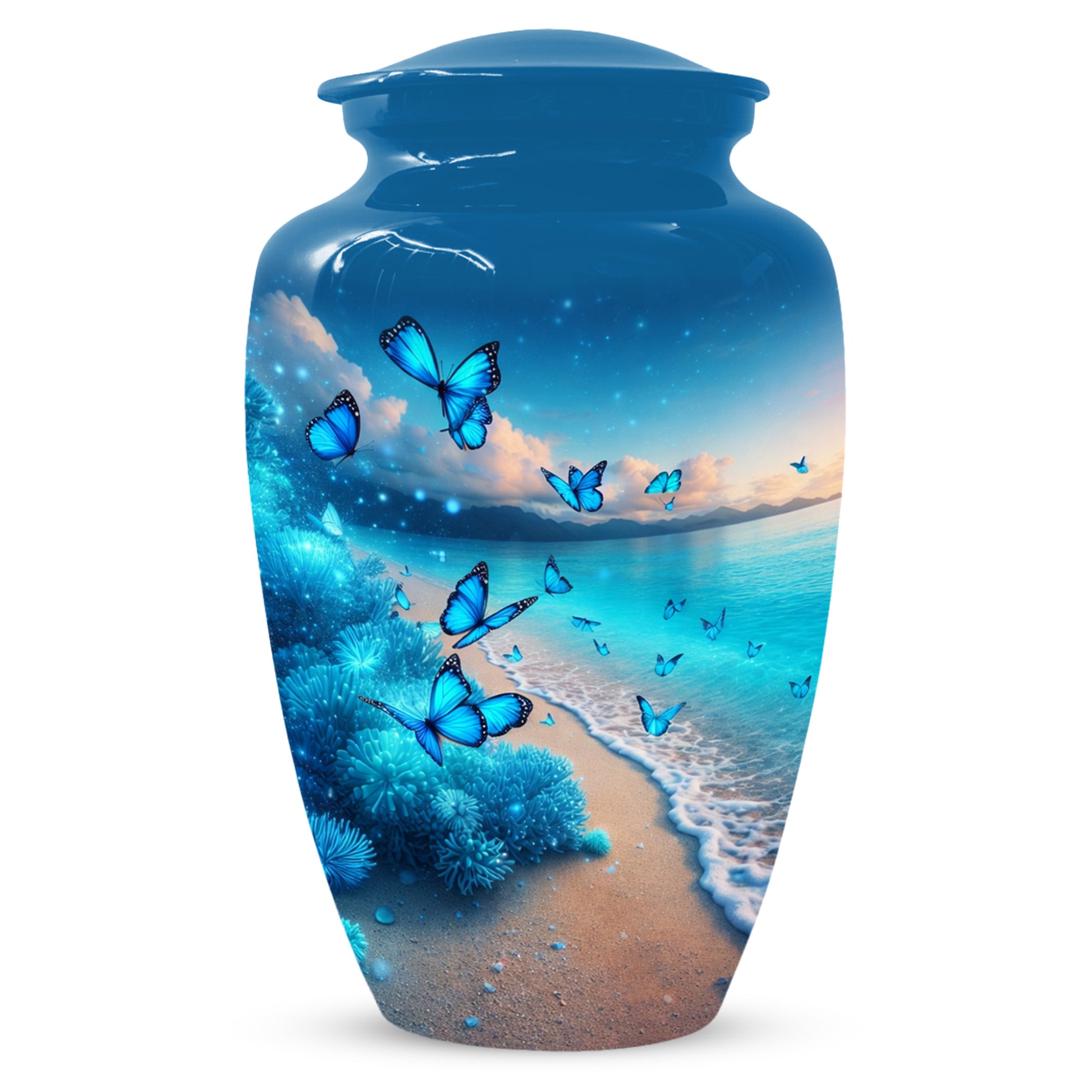 Blue Butterfly Memorial Urn for Ashes -  Ocean Beach Cremation Keepsake for Mom