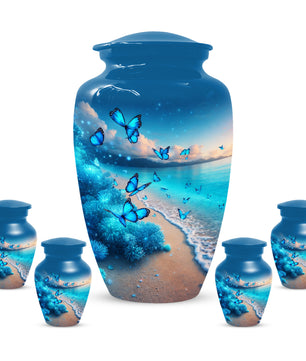 Blue Butterfly Memorial Urn for Ashes -  Ocean Beach Cremation Keepsake for Mom