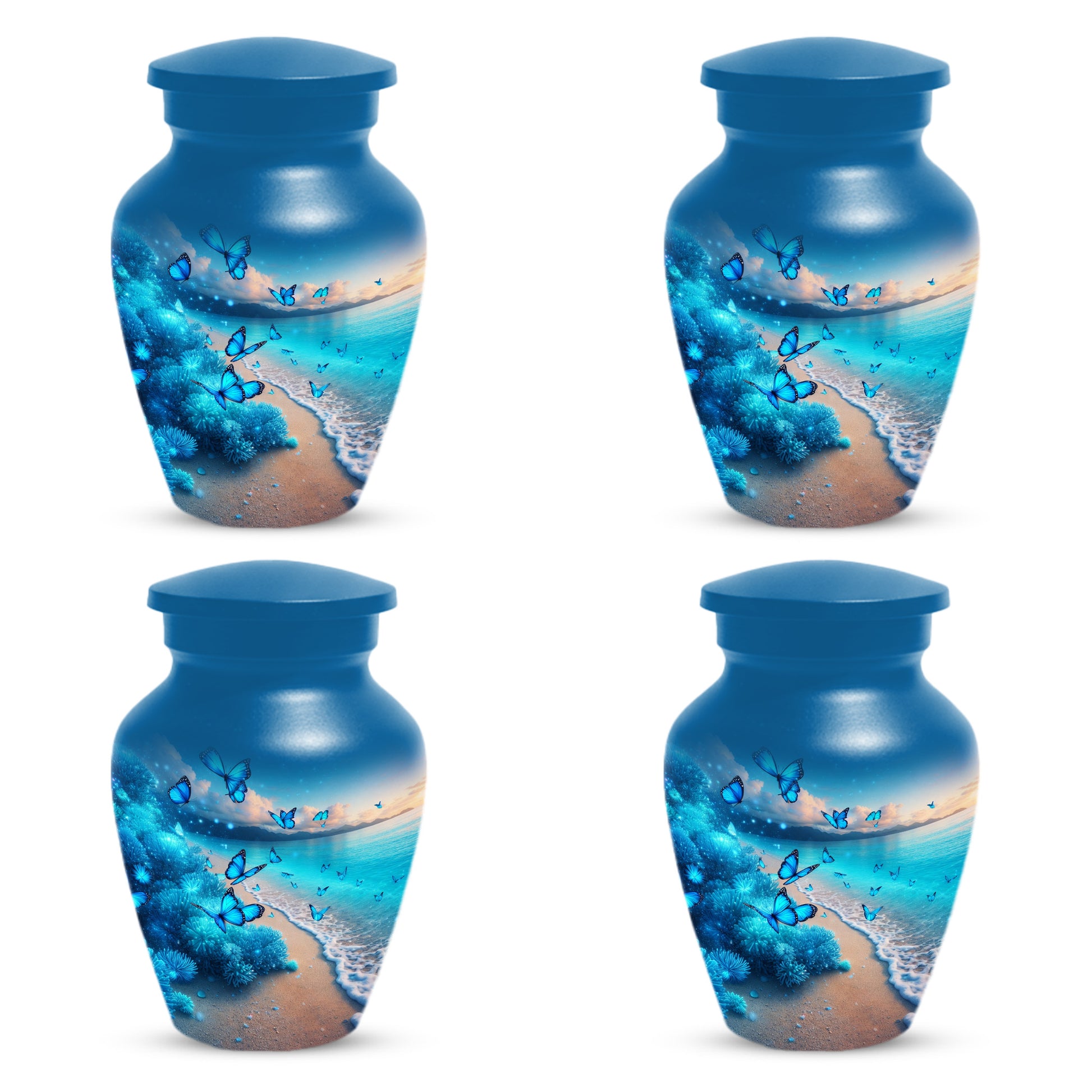 Blue Butterfly Memorial Urn for Ashes -  Ocean Beach Cremation Keepsake for Mom