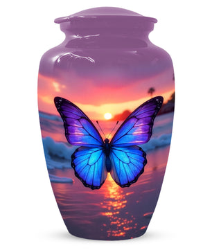 Blue Butterfly Sunset Urn for Human Ashes | Elegant Blue Butterfly Sunset Cremation Urn for Adult Memorial