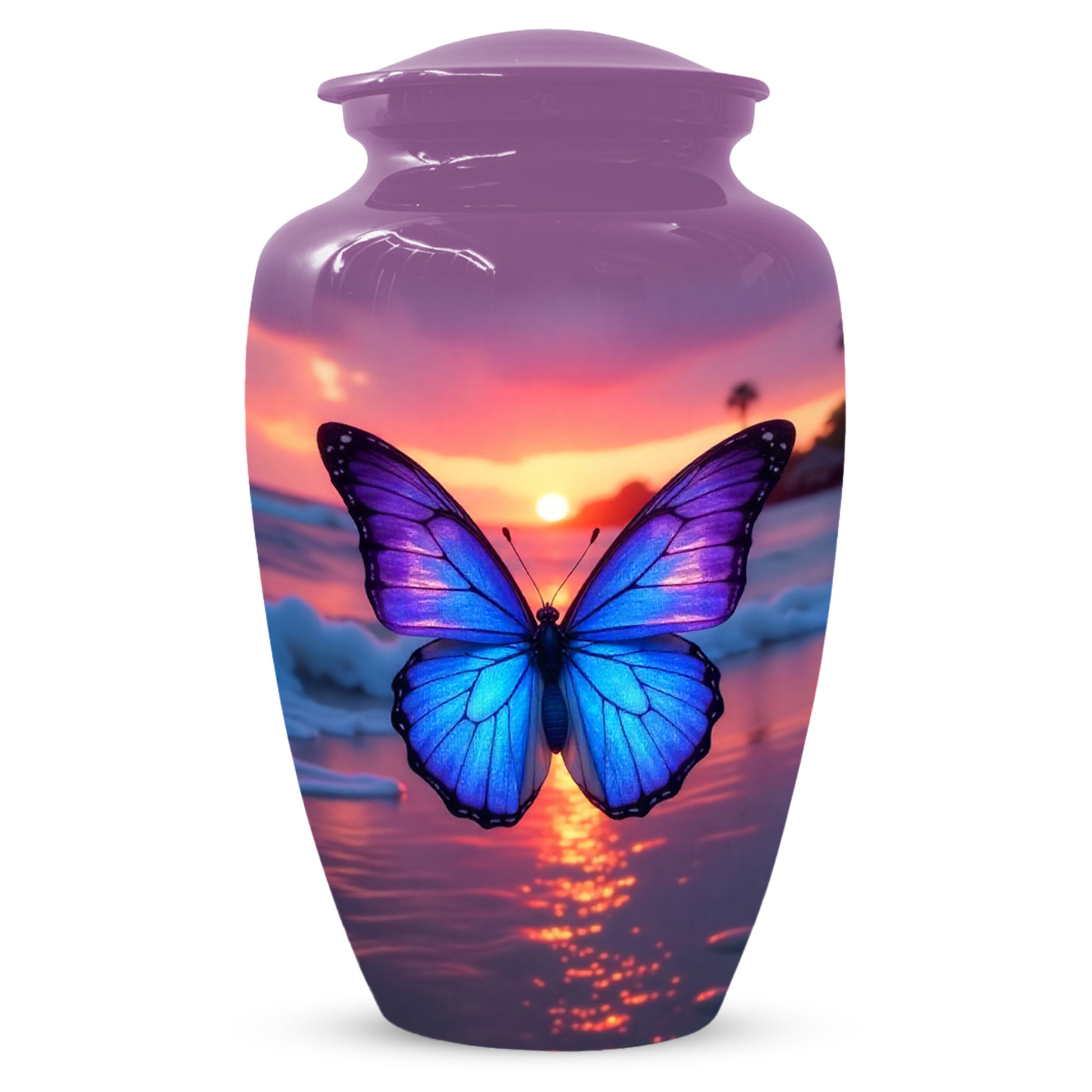 Blue Butterfly Sunset Urn for Human Ashes | Elegant Blue Butterfly Sunset Cremation Urn for Adult Memorial