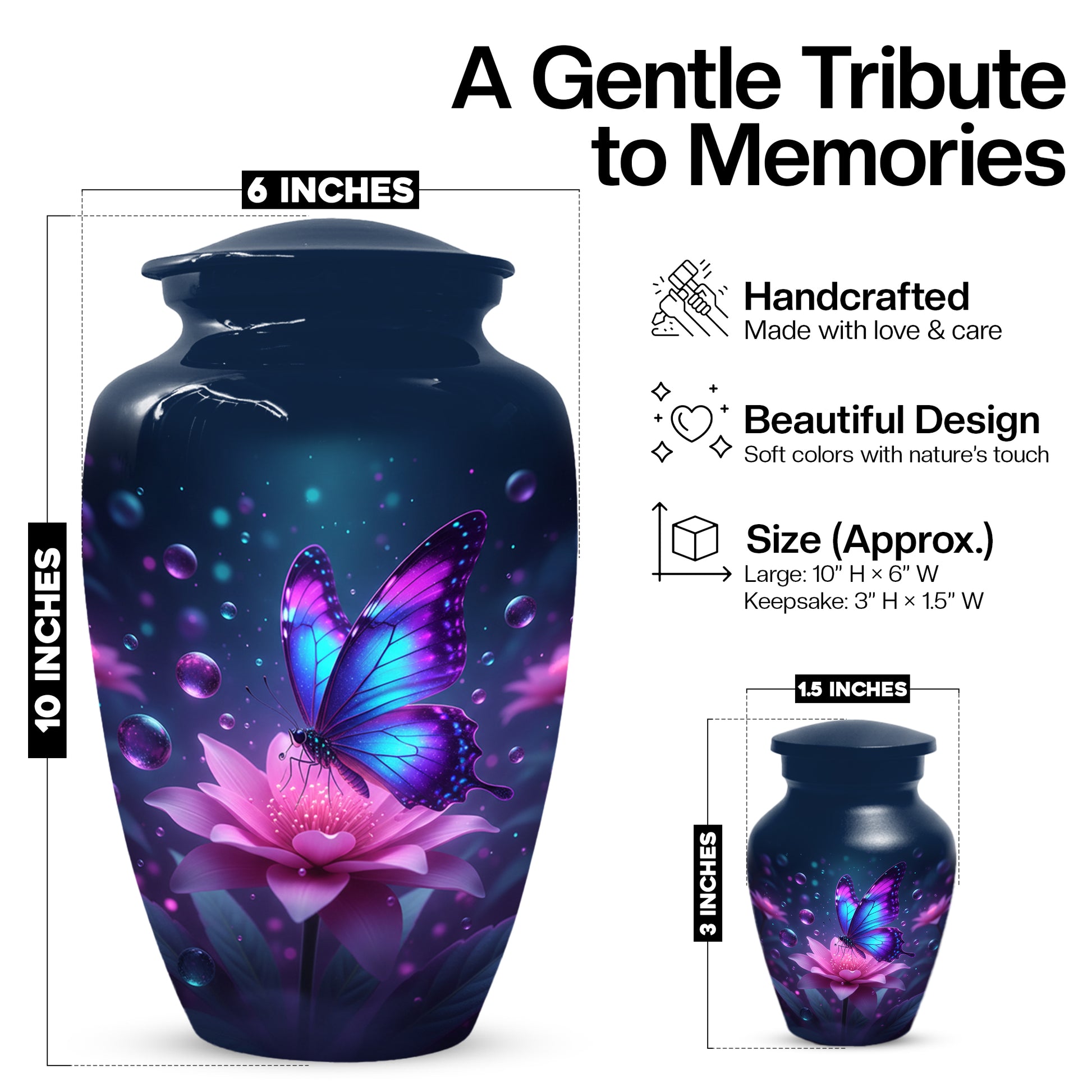 Blue and Pink Butterfly Urn for Human Ashes | Beautiful Butterfly Adult Cremation Urn