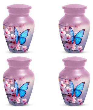Blue Butterfly Pink Urn for Human Ashes | Elegant Blue Butterfly Pink Cremation Urn for Adult Ashes