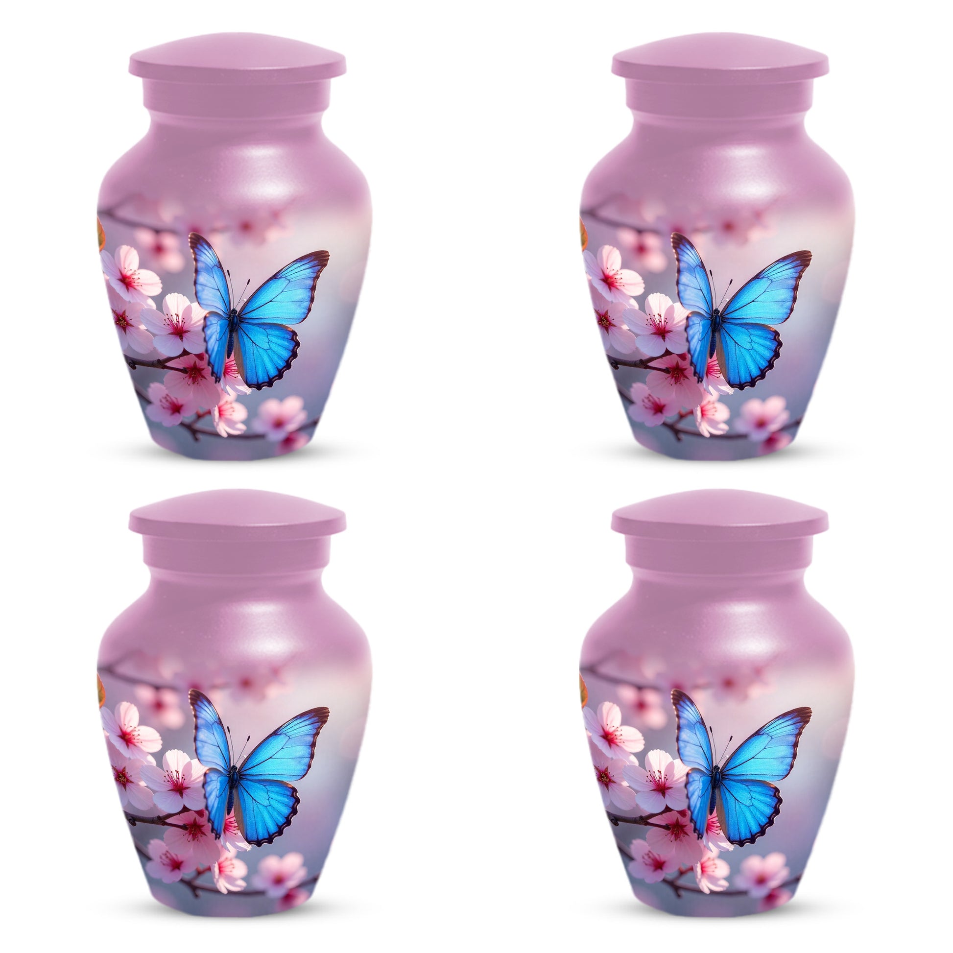 Blue Butterfly Pink Urn for Human Ashes | Elegant Blue Butterfly Pink Cremation Urn for Adult Ashes