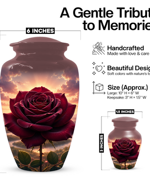 Red Rose Cremation Urn for Ashes - Personalized Floral Memorial for Mom