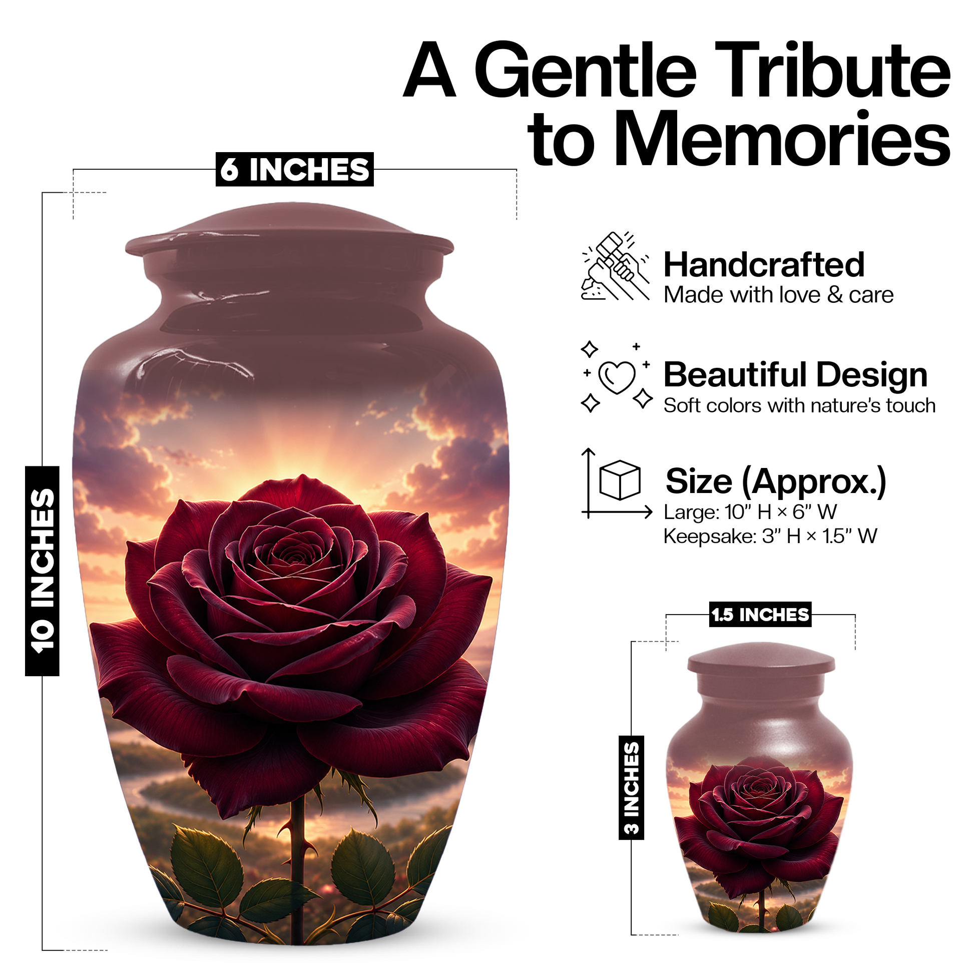 Red Rose Cremation Urn for Ashes - Personalized Floral Memorial for Mom