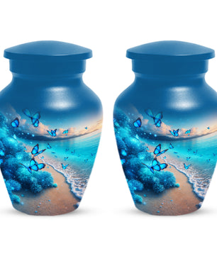 Blue Butterfly Memorial Urn for Ashes -  Ocean Beach Cremation Keepsake for Mom