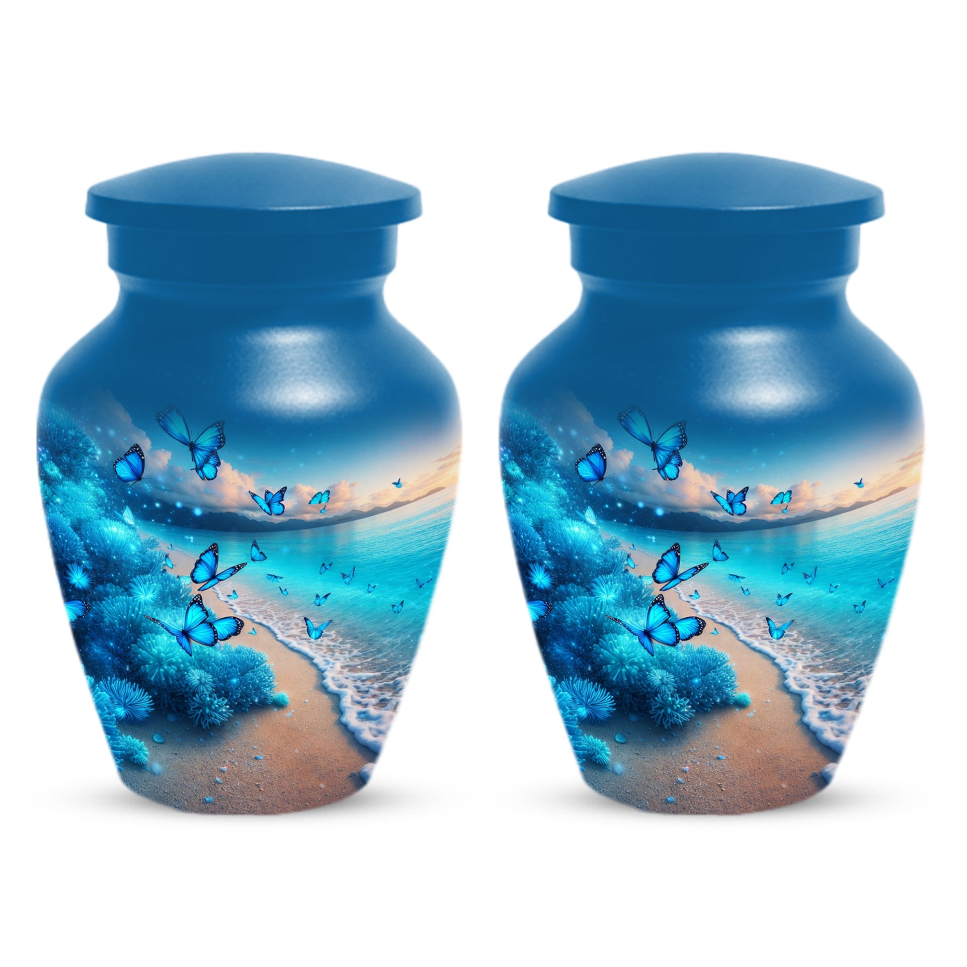 Blue Butterfly Memorial Urn for Ashes -  Ocean Beach Cremation Keepsake for Mom