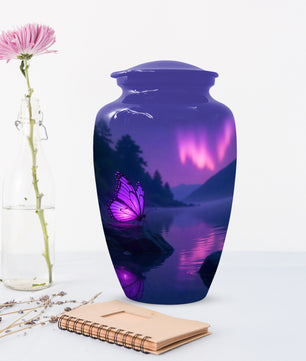 Purple Butterfly Purple Urn for Human Ashes | Elegant Purple Butterfly Cremation Urn for Adult Ashes